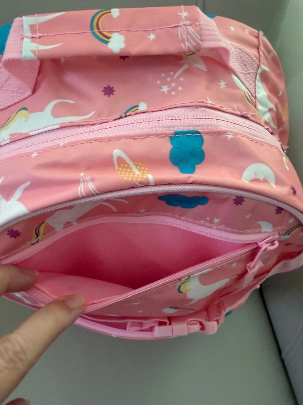 Pink Unicorn Backpack with Rainbow Accents Multiple Pockets